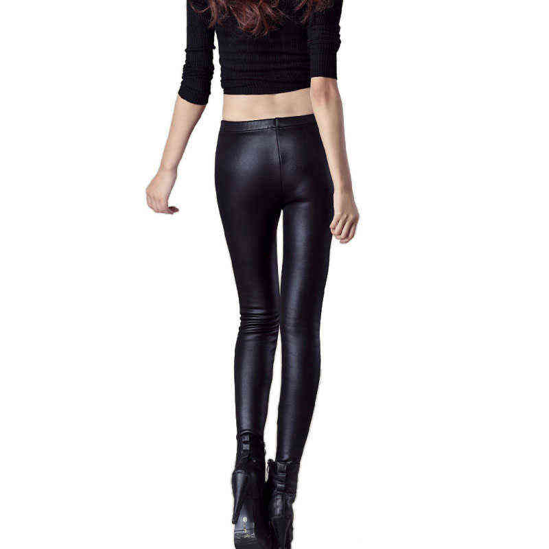 YSDNCHI Winter Leather Leggings Women Pants Elastic High Waist Warm Leggin Thick Velvet Black Push Up 211204