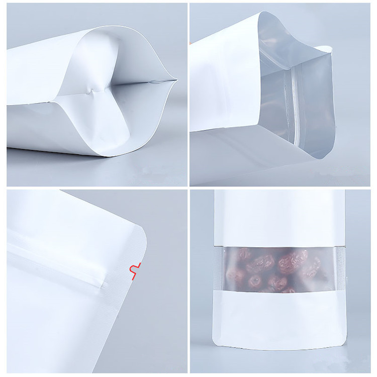 100pcs Stand up Matte White Aluminum Foil Window Zip Lock Bag Resealable Meat Coffee Powder Snack Nuts Xmas Wedding Gifts Heat Sealing Packaging Pouch
