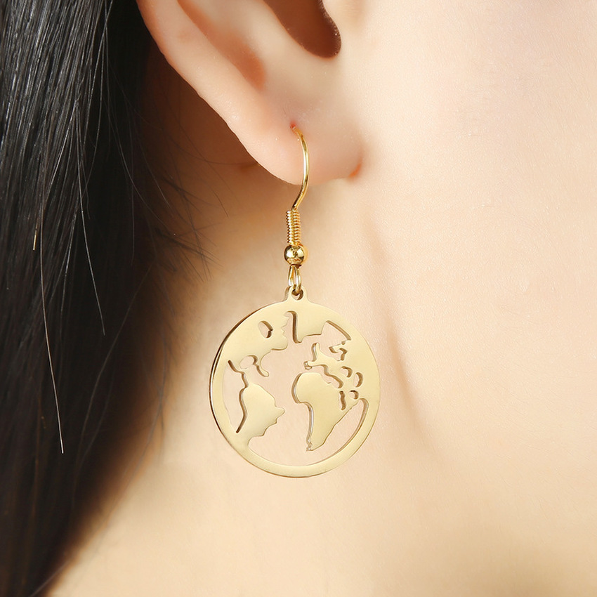 World Map Earrings Silver Gold stainless steel Dangle Ear rings Women Fashion Jewelry Will and Sandy