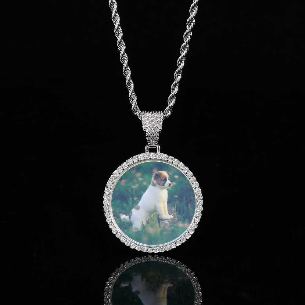 Hip Hop Customize Photo Pendant Necklace Round Memorial Frame Medal Pendants Men Women Lover Couple Gift