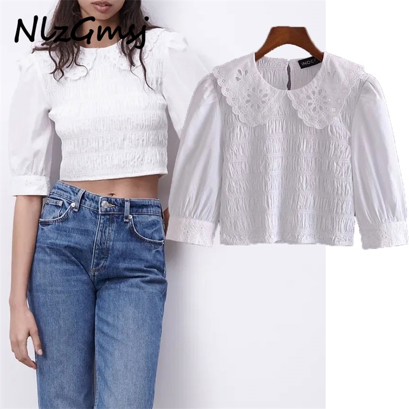 Blouse Women Spliced Shirt Female Spring Fashion Half Sleeve Crop Top Woman Casual Embroidery Button Tops 03 210628, As picture
Blouse Women Spliced Shirt Female Spring Fashion Half Sleeve Crop Top Woman Casual Embroidery Button Tops 03 210628, As picture