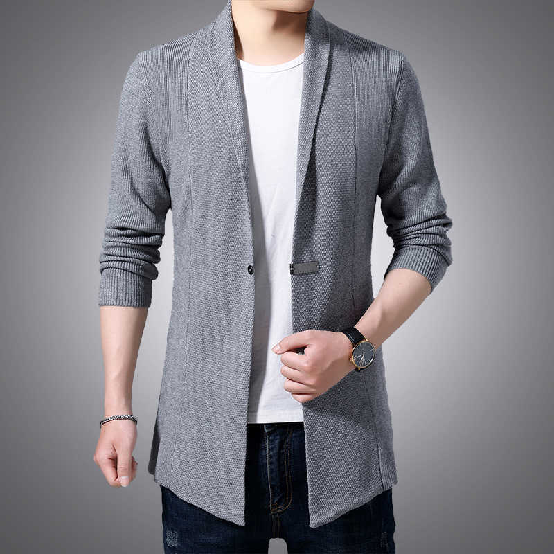 Cardigan Mens Sweaters Spring Autumn Men Casual Cardigan Jacket Man Solid Color Long Sweater Windbreaker Single Button Coats 210820