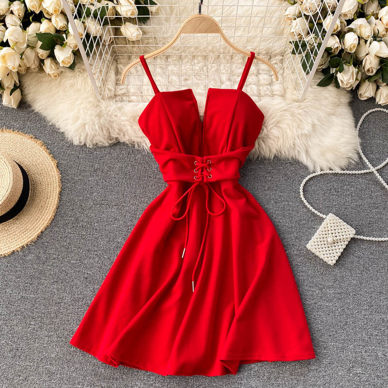 Spring Arrivals Solid Color Square Collar High Waist A-line Sling Pullover Dress MZ682 210525, Black
Spring Arrivals Solid Color Square Collar High Waist A-line Sling Pullover Dress MZ682 210525, Black