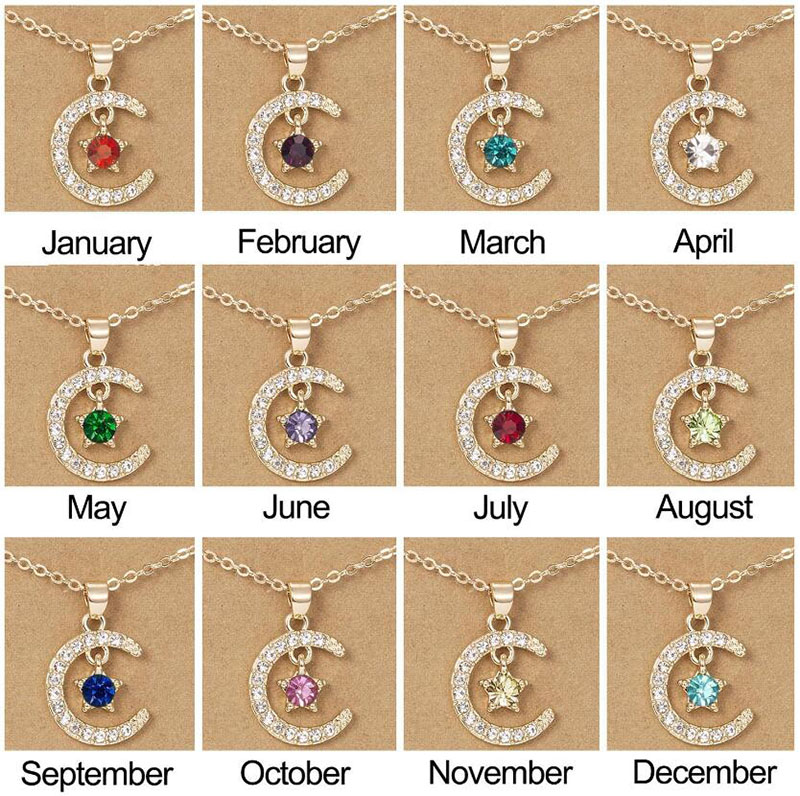 New Style Moon Star Birthstone Pendant Necklace Wish Card For Women Crystal Gold Color Clavicle Chain Mom Birthday Jewelry Gifts
New Style Moon Star Birthstone Pendant Necklace Wish Card For Women Crystal Gold Color Clavicle Chain Mom Birthday Jewelry Gifts