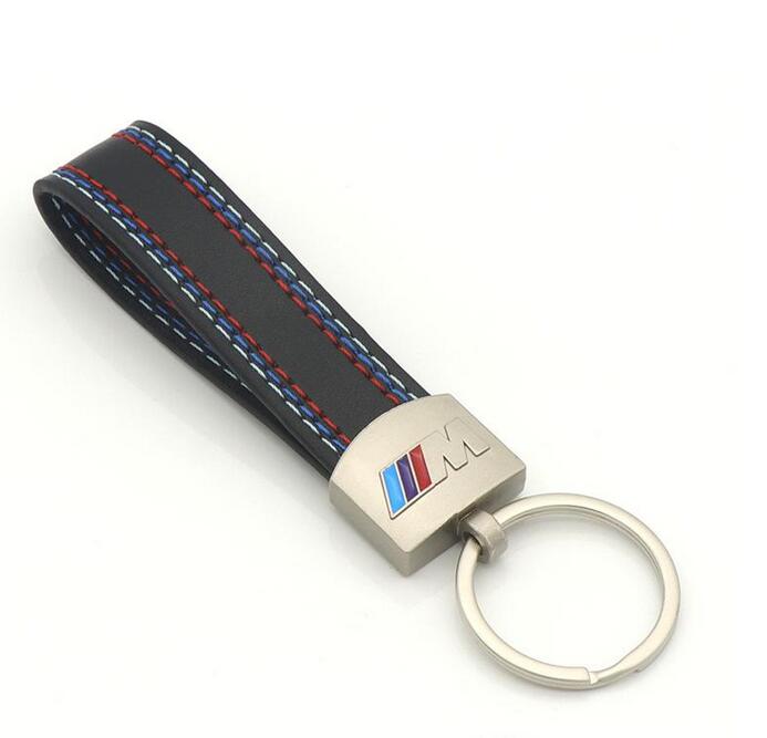 Car styling car sticker emblem Metal Leather Keyring Keychain Belt Chrome with M logo For bmw