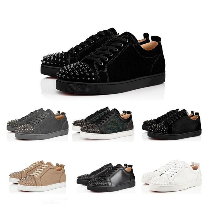 2021 New Red Bottom Shoes Studded Spikes Sneakers Mens Real Rivets Leather Trainers Party Fashion Party Winter Casual Shoes Leather Sneakers