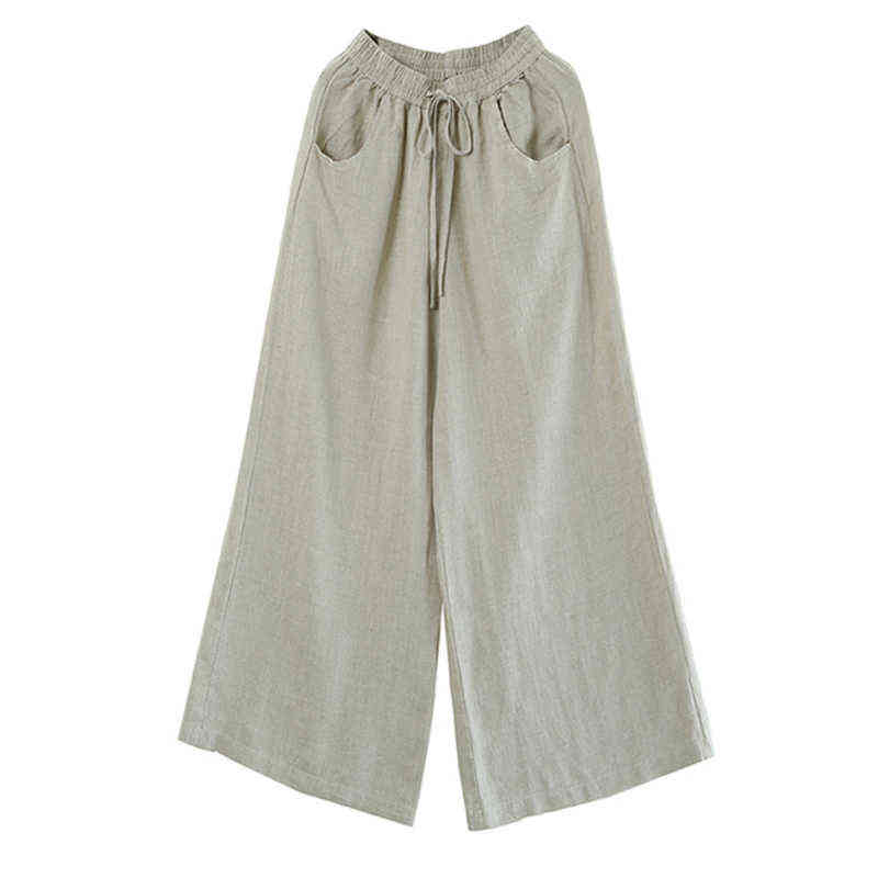 Summer Women Pants Cotton Linen Loose Wide Leg High Waist White Drawstring Straight Trousers Female Sweatpants 211124