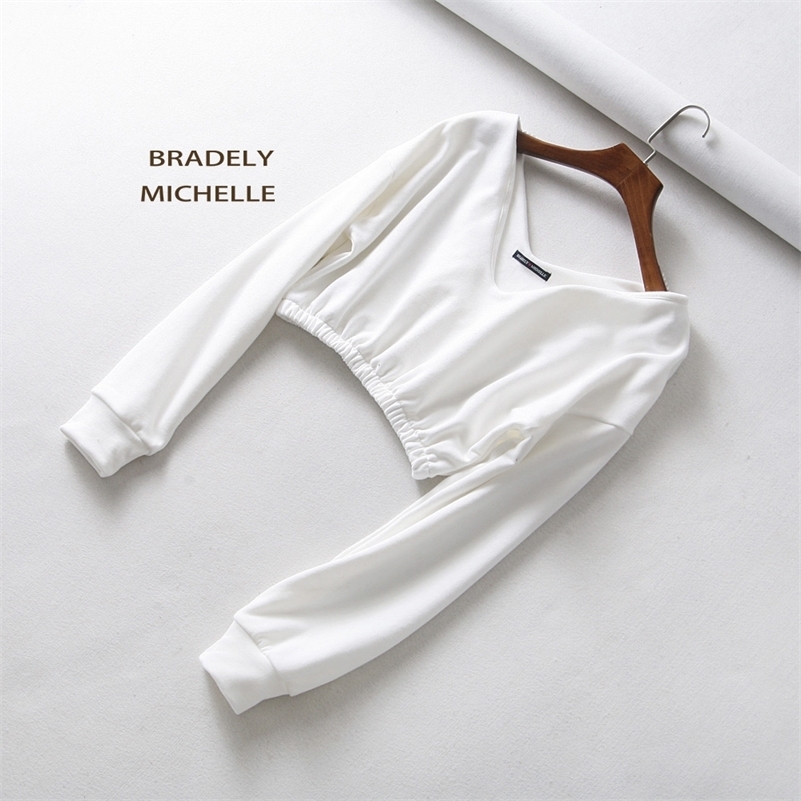 BRADELY MICHELLE women sexy sweatshirt streetwear hoodies hip pop crop top female long sleeve deep v-neck pullovers 201209
