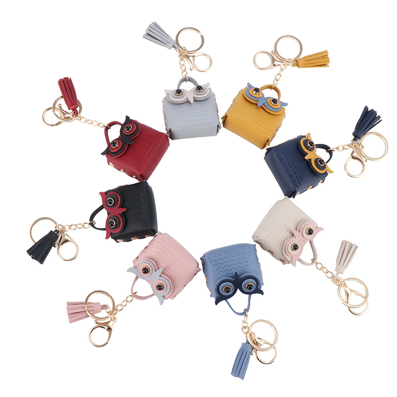Bluetooth Headset Storage Bag Leather Owl Wallet Decorate Keychain Accessories Jewelry
