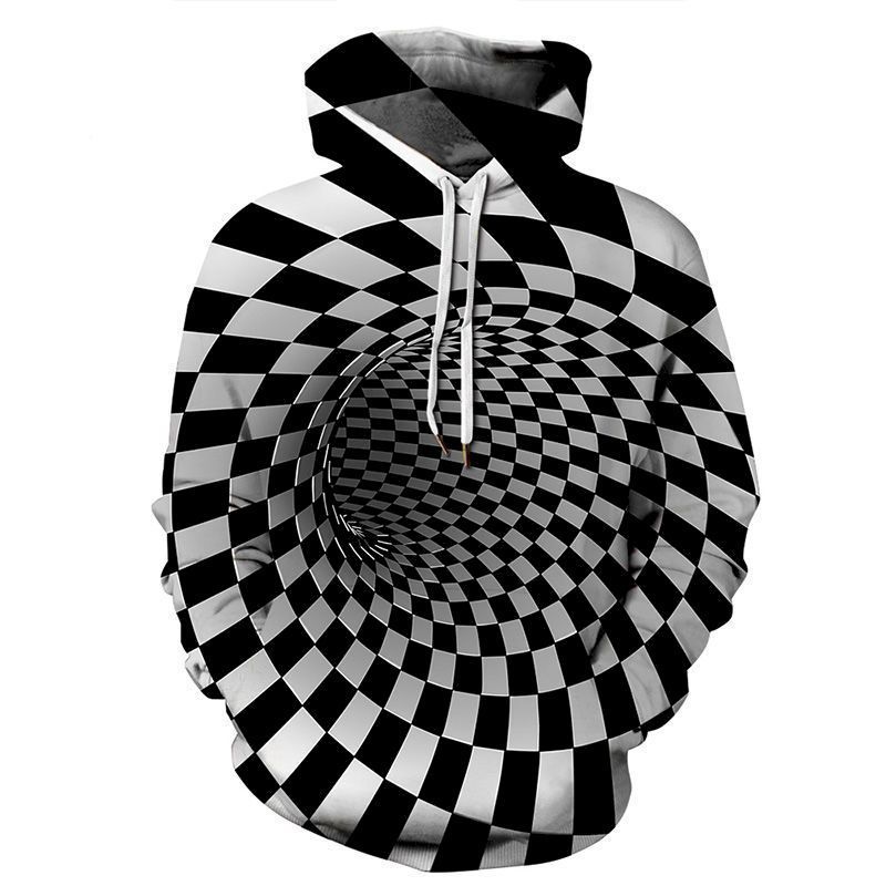 hoodies sweatshirt men and women autumn 3D printing three-dimensional black and white swirl hollow personality sweatshirt 201020
