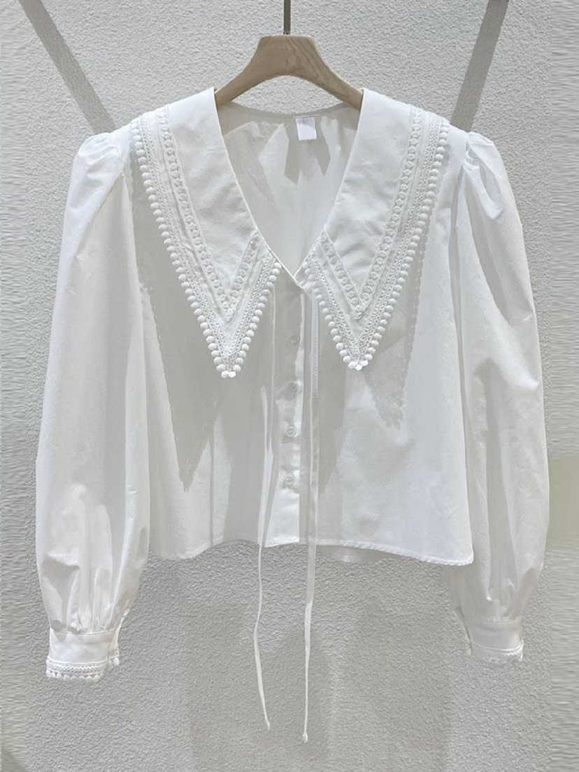 Spring Fashion Sweet Slim Peter Pan Collar Buckled Full Solid Shirt Womens Tops 210615, White
Spring Fashion Sweet Slim Peter Pan Collar Buckled Full Solid Shirt Womens Tops 210615, White