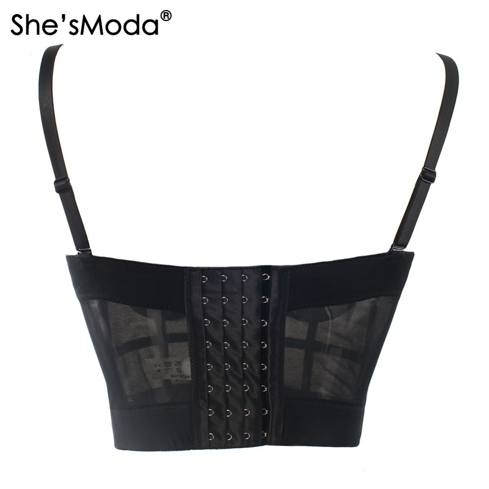 She'sModa Mesh Push Up Bralet Women's Corset Bustier Bra Night Club Party Cropped Top Vest Plus Size 210308