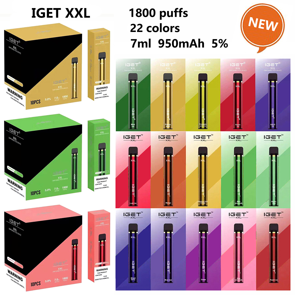 100% Original Iget XXL Disposable E Cigarette Pod Device kits 1800Puffs 7ml 950mAh Vape Stick Pen Closed ECIG System 5% Vapor Starter Kit 22 Colors, Mixed colors
100% Original Iget XXL Disposable E Cigarette Pod Device kits 1800Puffs 7ml 950mAh Vape Stick Pen Closed ECIG System 5% Vapor Starter Kit 22 Colors, Mixed colors