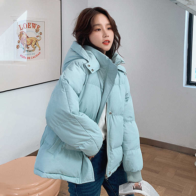 Women Winter Autumn Jacket Cotton Padded Hooded Oversized Loose Female Thick Coat Short Solid Casual Women's Parkas 210928