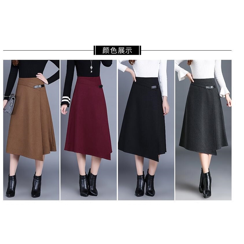 Autumn Winter Formal ALine Long Skirt For Girls AllMatch Plus Size Solid MidCalf Irregular Bust Skirt Women's T200113