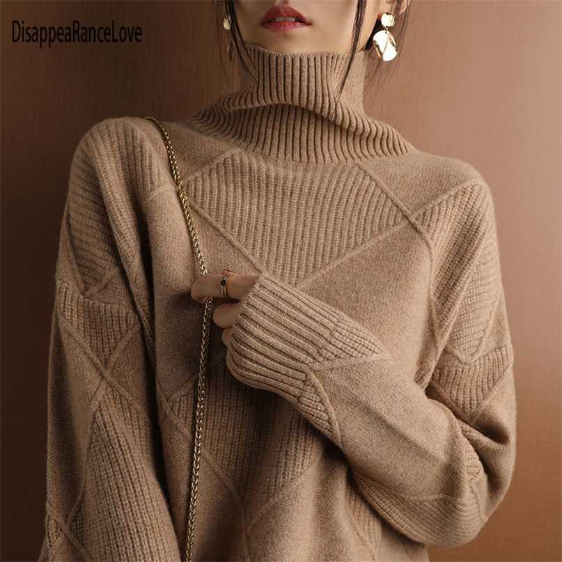 High Quality Autumn Winter Turtleneck Pullover Sweater Women Plus Size Knitted Sweaters Jumpers Soft White Black Sweater 211006