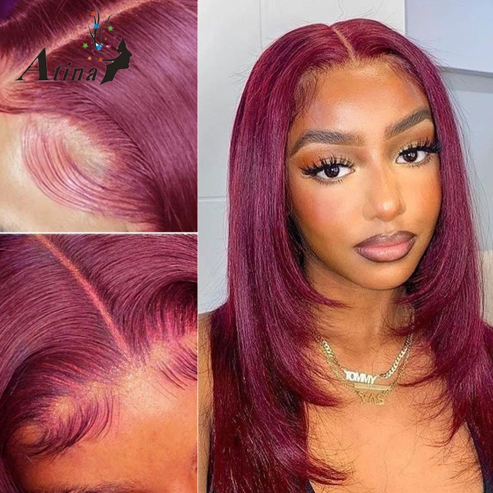 Burgundy #99J Curly Brazilian Hair Lace Frontal Wigs For Women Pre Plucked Deep Wave Wine Red 13x4 Lace Front Wig Synthetic Heat Resistant Brazilian W