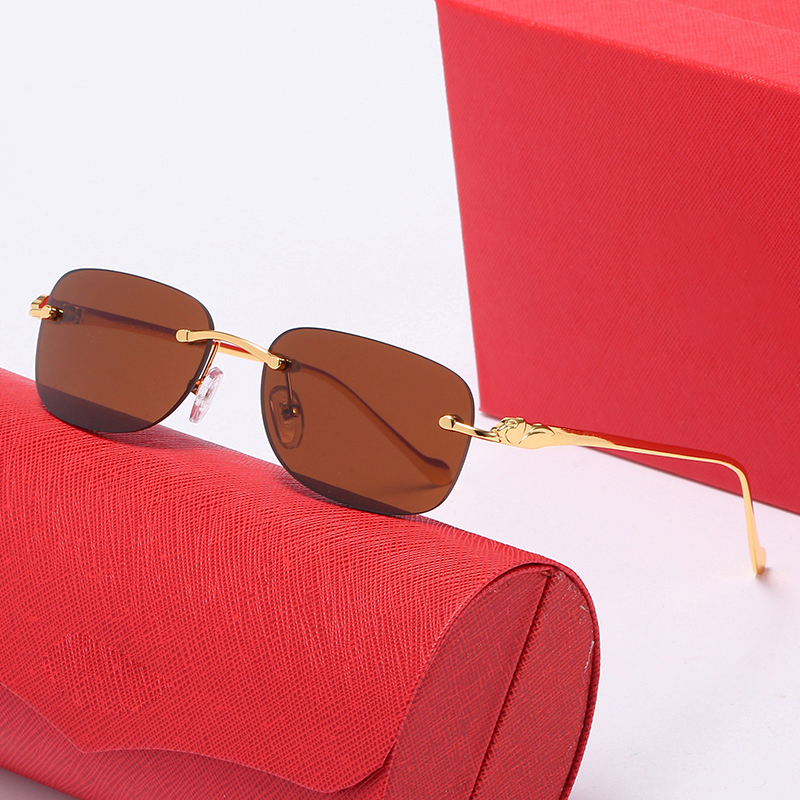 Round Luxury Sunglasses For Women Brand Designer Glasses Mens Ladies Crystal Sunglasses Womens Leopard Gold Metal Oval Rimless Sunglass Female UV400S Eyeglasses