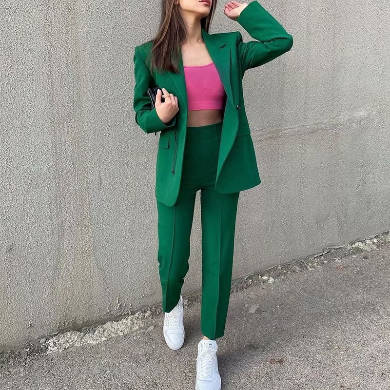 Fashion Green Women Coat Suits 2 Pieces Slim Fit Formal Celebrity Lady Wear Photograph Jacket Party Prom Outfit