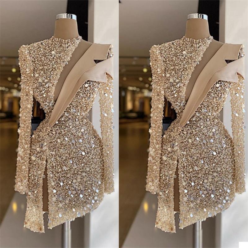 Champagne Evening Dresses Luxury Sequins Beads High Neck Long Sleeves Prom Dress Formal Party Gowns Custom Made Knee Length Robe de mariée, Fuchsia
Champagne Evening Dresses Luxury Sequins Beads High Neck Long Sleeves Prom Dress Formal Party Gowns Custom Made Knee Length Robe de mariée, Fuchsia