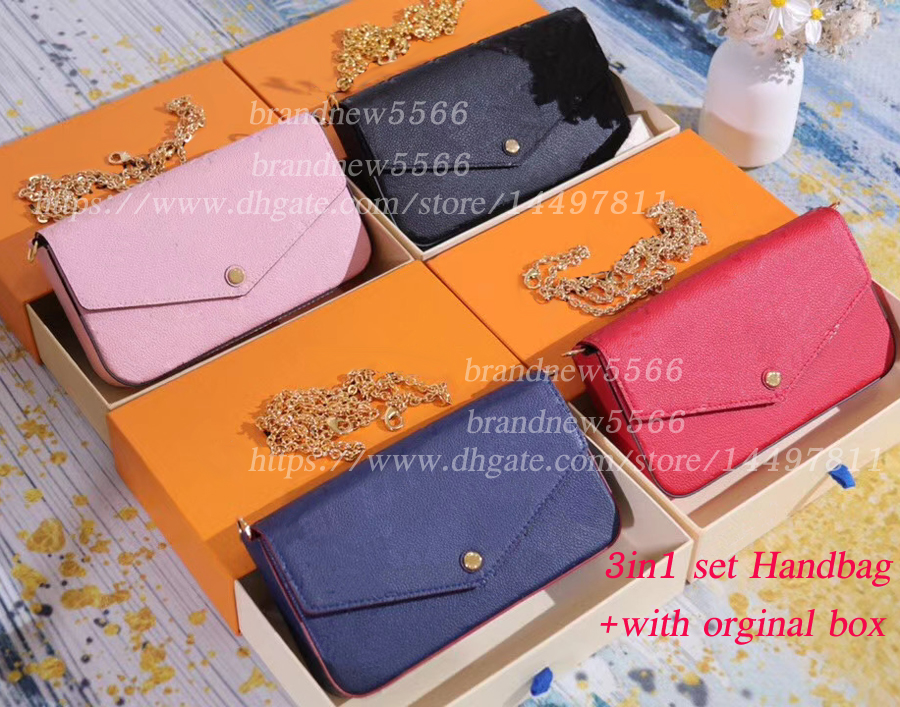 Genuine Leather Guaranteed Handbags Women's black leather chain shoulder bags 3pcs/set women clutches pochette clutch bags with box
Genuine Leather Guaranteed Handbags Women's black leather chain shoulder bags 3pcs/set women clutches pochette clutch bags with box