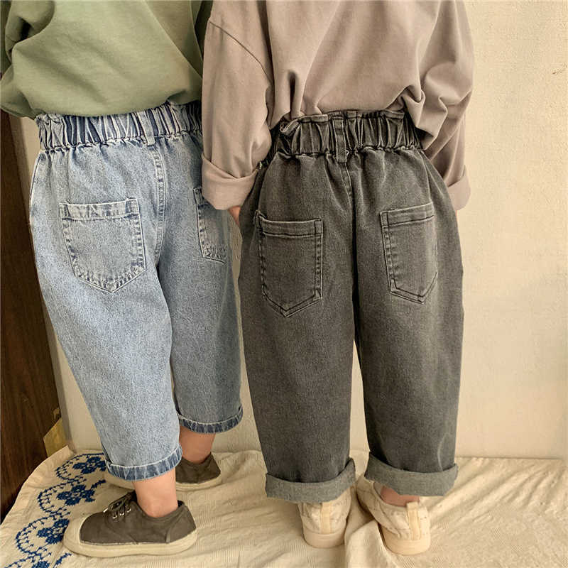 Korean style spring girls boys loose casual jeans 2-6 years kids children elastic all-match denim pants 210615