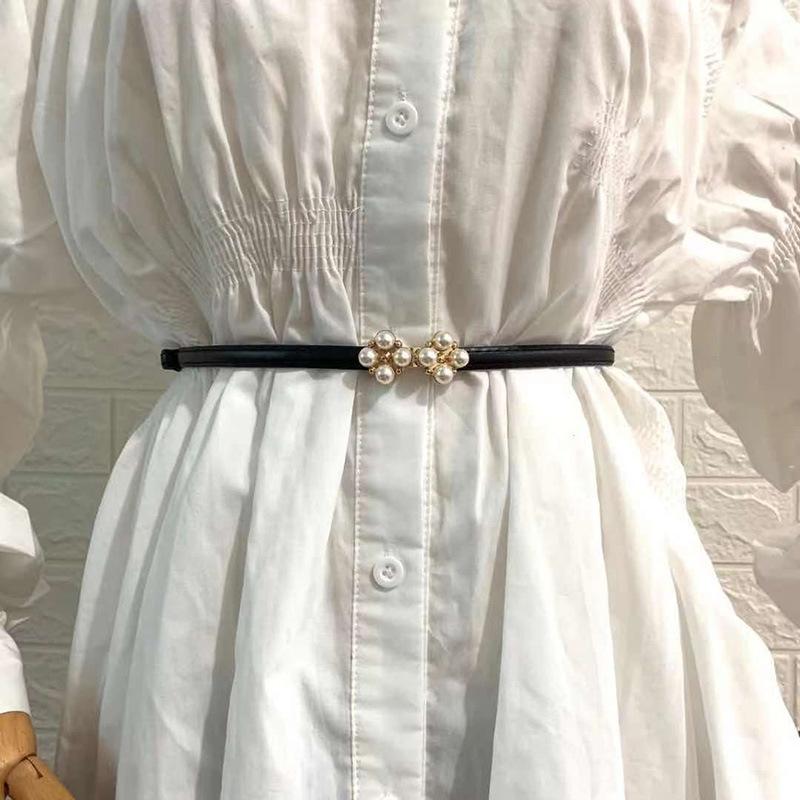 Belts Women Double Flower Pearl Belt PU Leather Dress Skirt Waist Elastic Thin Ladies Waistband, Black;brown
Belts Women Double Flower Pearl Belt PU Leather Dress Skirt Waist Elastic Thin Ladies Waistband, Black;brown