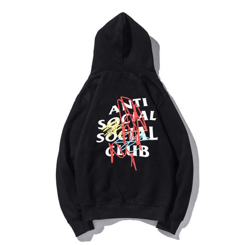 ASSC anti social club splash color graffiti loose men's and women's hooded Plush sweater, Black 
ASSC anti social club splash color graffiti loose men's and women's hooded Plush sweater, Black