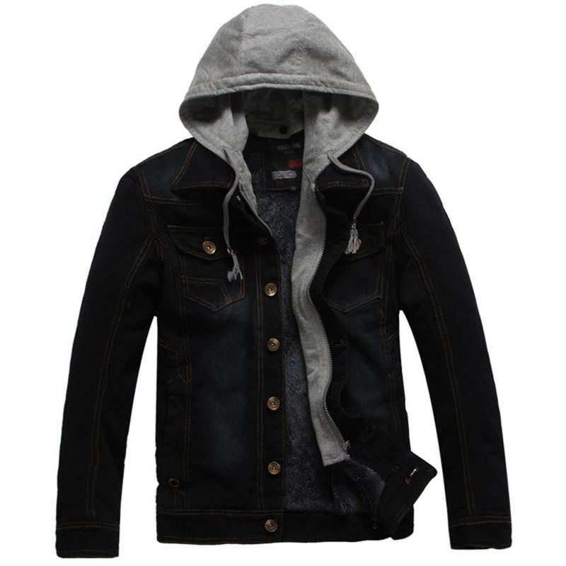 Men's Jackets Denim Jacket Men Winter Hooded Collar Wool Liner Thick Warm Jeans Coat Vintage Motorcycle Chaquetas Hombre