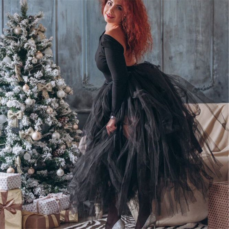 100cm Length Wedding DIY Skirt Tulle Overskirt Sexy Pleated Fashion Handmade Woman Tutu Female Long Skirt Lolita Saia Longa 210306