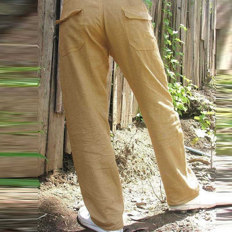 Summer Mens Cotton Linen Trousers Summer Pants 5XL Casual Male Solid Elastic Waist Straight Loose Pants Plus Size Y0811