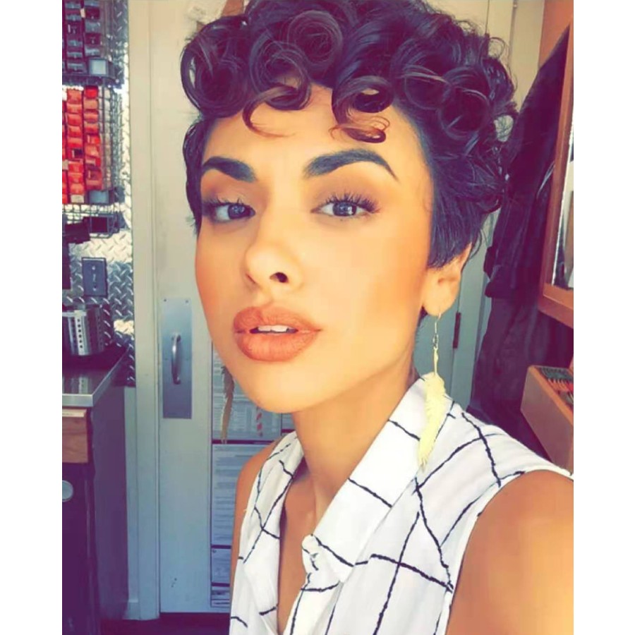 NEW short Pixie Curly none Lace Front Human Hair Wigs With Baby Hair 8'' 150% 180% Density Brazilian Remy Hair Wig For Women