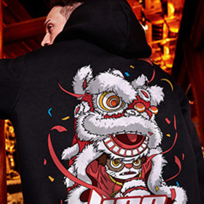 ZAZOMDE Streetwear Hoodies Men Sweatshirt Lion dance Print Autumn Hoodie Long Sleeve Hooded Cool Pullover Jumper Sweatshirts Men LJ201223