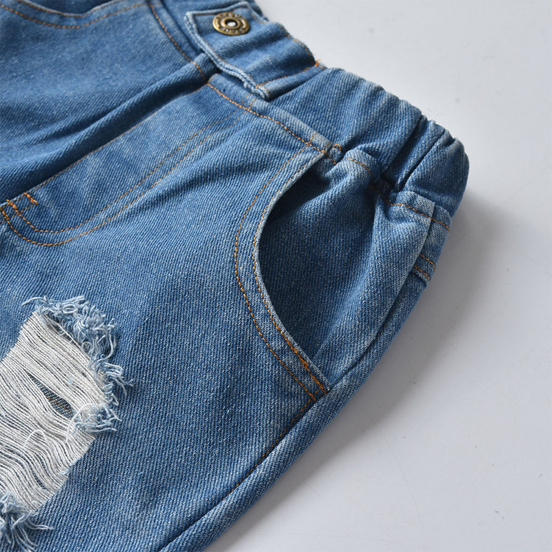 top and top Fashion Kids Casual Ripped Jeans Pants Children Boys Girls Broken Loose Hole Denim Trousers for Spring Autumn 210308