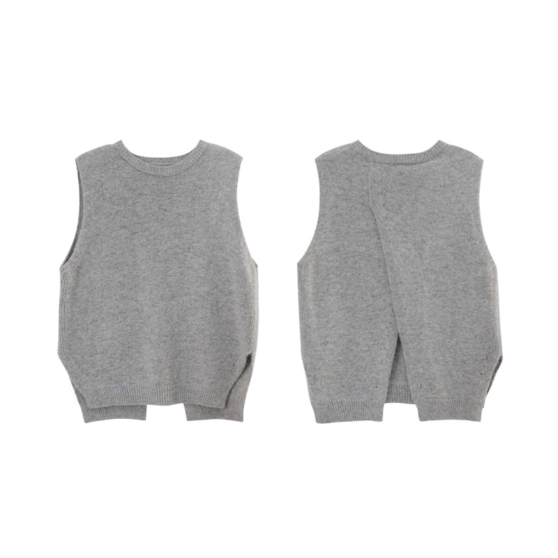 Autumn Cashmere Sweater Vest Women Sleeveless ONeck Back cross split Knitted Pullover Vest Female Jumper pull femme T200319