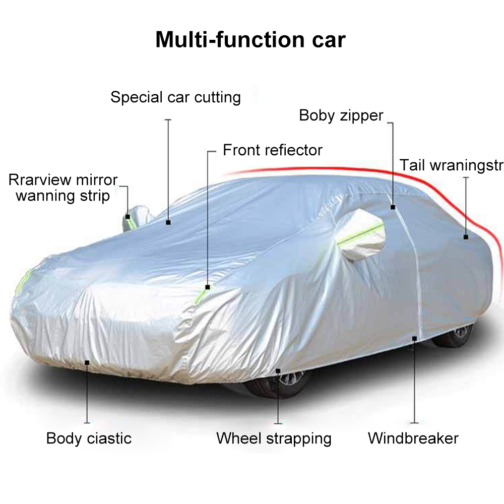 SUV/Sedan Cover with Side Zipper Outdoor Waterproof Dustproof Snow Covers Reflective Strip Exterior Car Sun Shade Protector