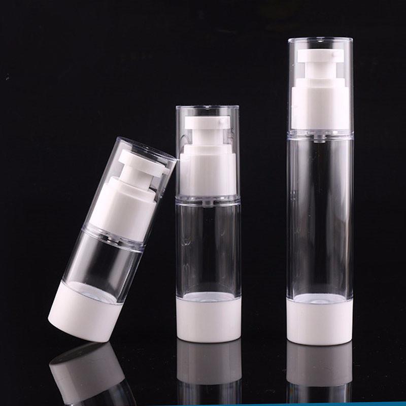 15ml 30ml 50ml Travel Plastic Transparent Mini Vacuum Pump Vessel Silver Line Empty Refillable Bottles Portable Airless Bottle