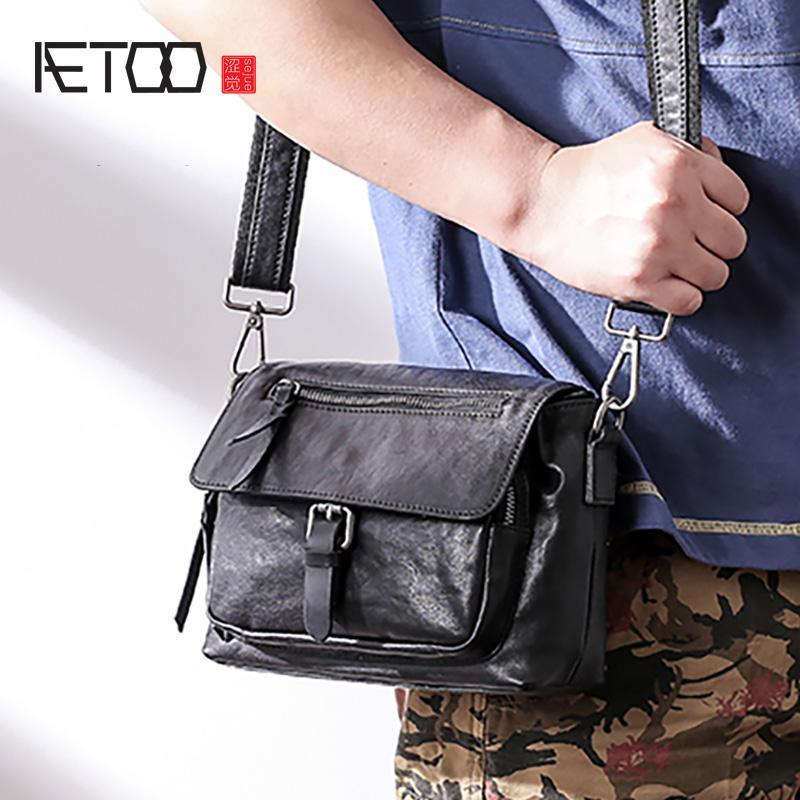 HBP AETOO Men's Leather Trend One Shoulder Bag, Fashion Casual Oblique Cross Bag, Head Leather Men's Bag