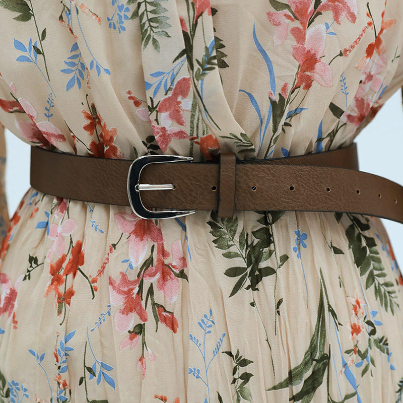 Flectit Vintage Women Floral Dress With Belt Long Sleeve V Neck Airy Chiffon Feminine Dress Fall Spring * 210309