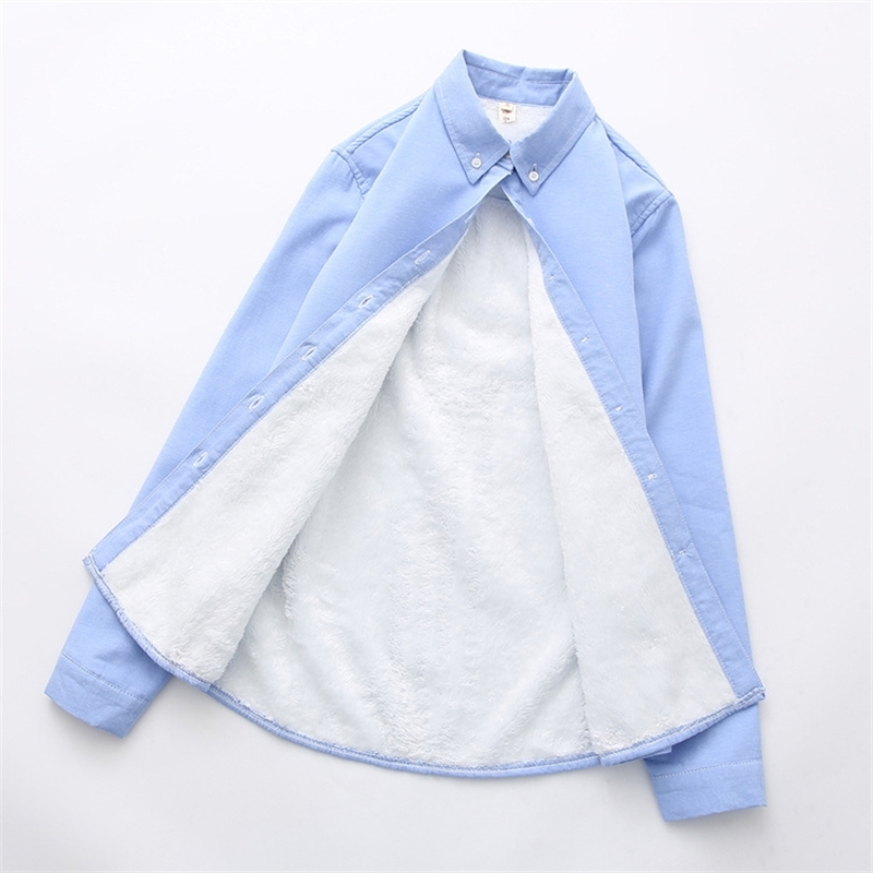 Women's Shirt Autumn Winter Candy Color Berber Fleece Thickening Cotton Blouses Female Lapel Warm Bottoming Shirt OL Blusas Tops 210225
