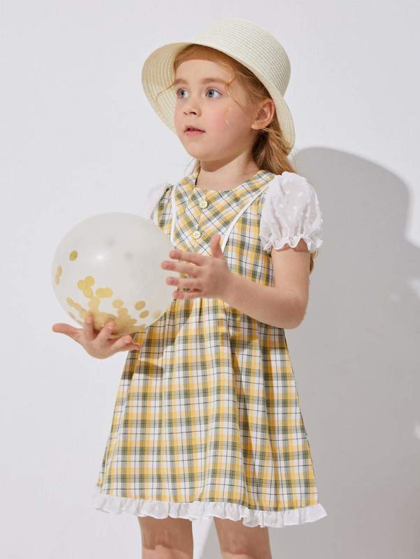 Toddler Girls Plaid Puff Sleeve Smock Dress SHE