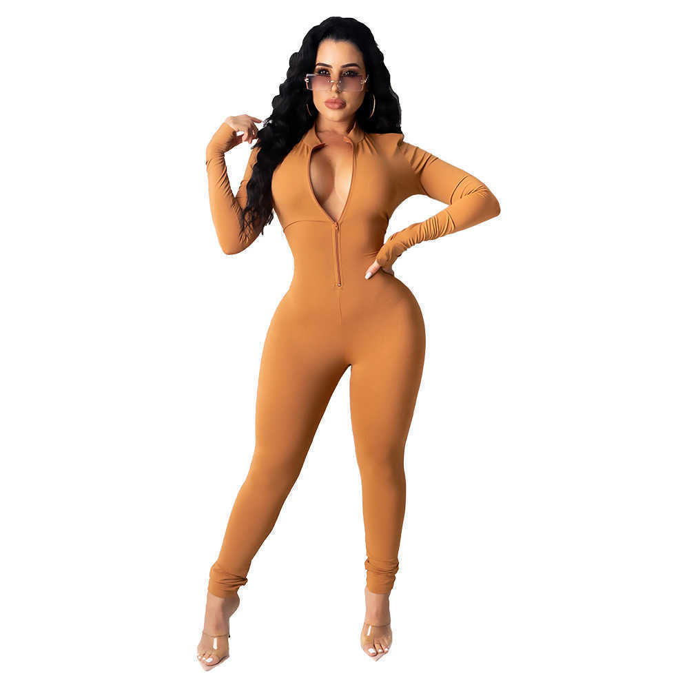 Designers Women jumpsuits Clothes 2023 solid color zipper long sleeve sexy slim fit women's Leggings pants amp rompers