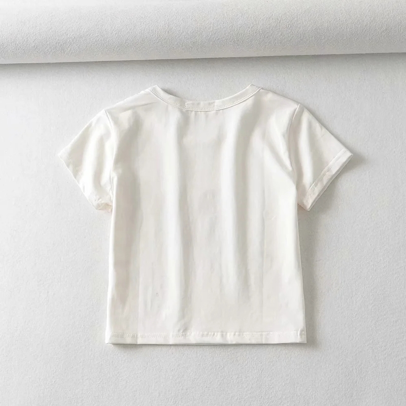 Women Cartoon Puppy Print Crop Tee Short Sleeved Fit Crop T-shirt 210306