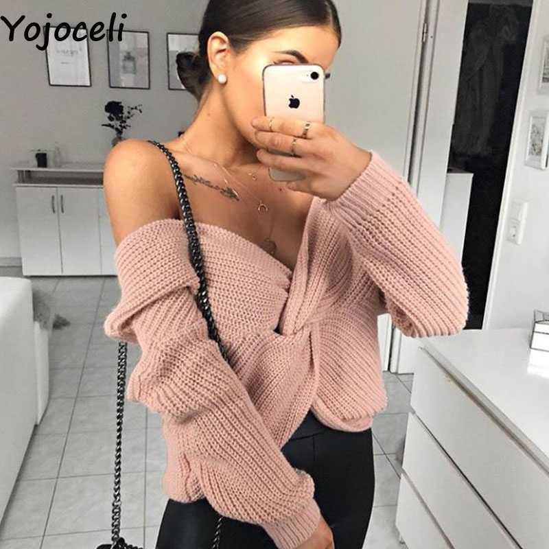 Yojoceli Elegant knot women knitted jumper Sexy off shoulder winter sweater female Cool knitting autumn top pullover 210609, Pink
Yojoceli Elegant knot women knitted jumper Sexy off shoulder winter sweater female Cool knitting autumn top pullover 210609, Pink