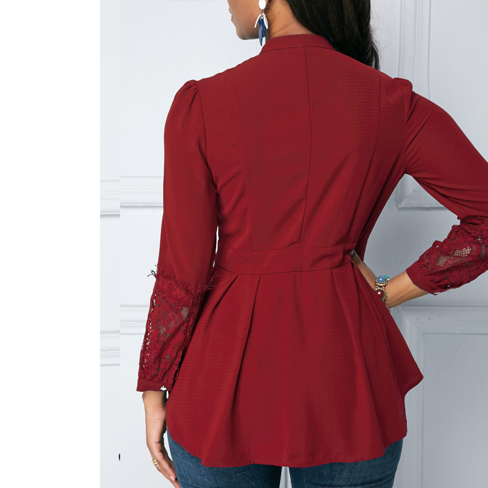 Women's Blouse And Shirt Spring Sexy Hollow Out Lace Long Sleeve Office blusas mujer de moda Vintage Plus Size Slim Tops 210225