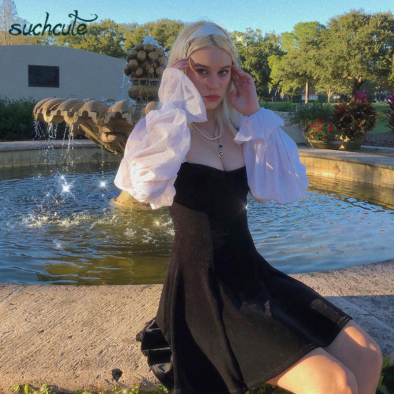 SUCHCUTE Patchwork Dress For Women Modis Autumn Harajuku Ladies Sukienki Female Dresses Roupas Feminina Woman Party Night 210309