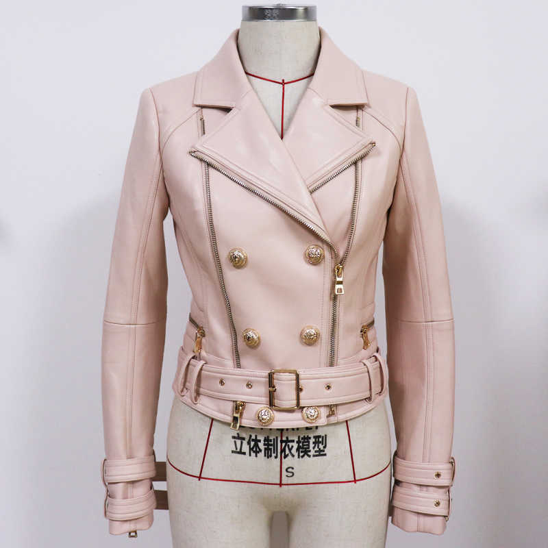 HIGH QUALITY Designer Leather Jacket Women's Lion Buttons Double Zippers Biker Motorcycle 210526, Light pink
HIGH QUALITY Designer Leather Jacket Women's Lion Buttons Double Zippers Biker Motorcycle 210526, Light pink