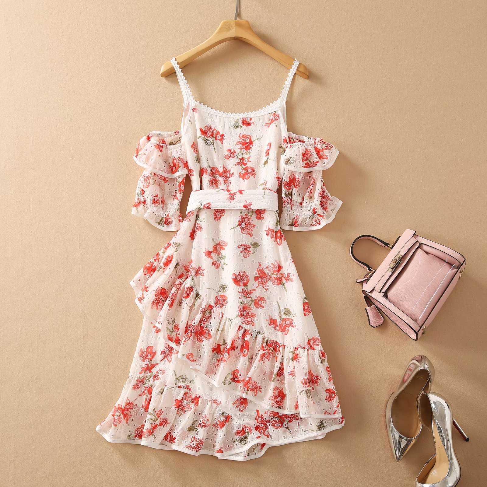 High Quality Summer Woman Elegant Ruffled Slash Collar Off the Shoulder Guipure Lace Embroidered Floral Printed Strap Dress 210526, Red
High Quality Summer Woman Elegant Ruffled Slash Collar Off the Shoulder Guipure Lace Embroidered Floral Printed Strap Dress 210526, Red
