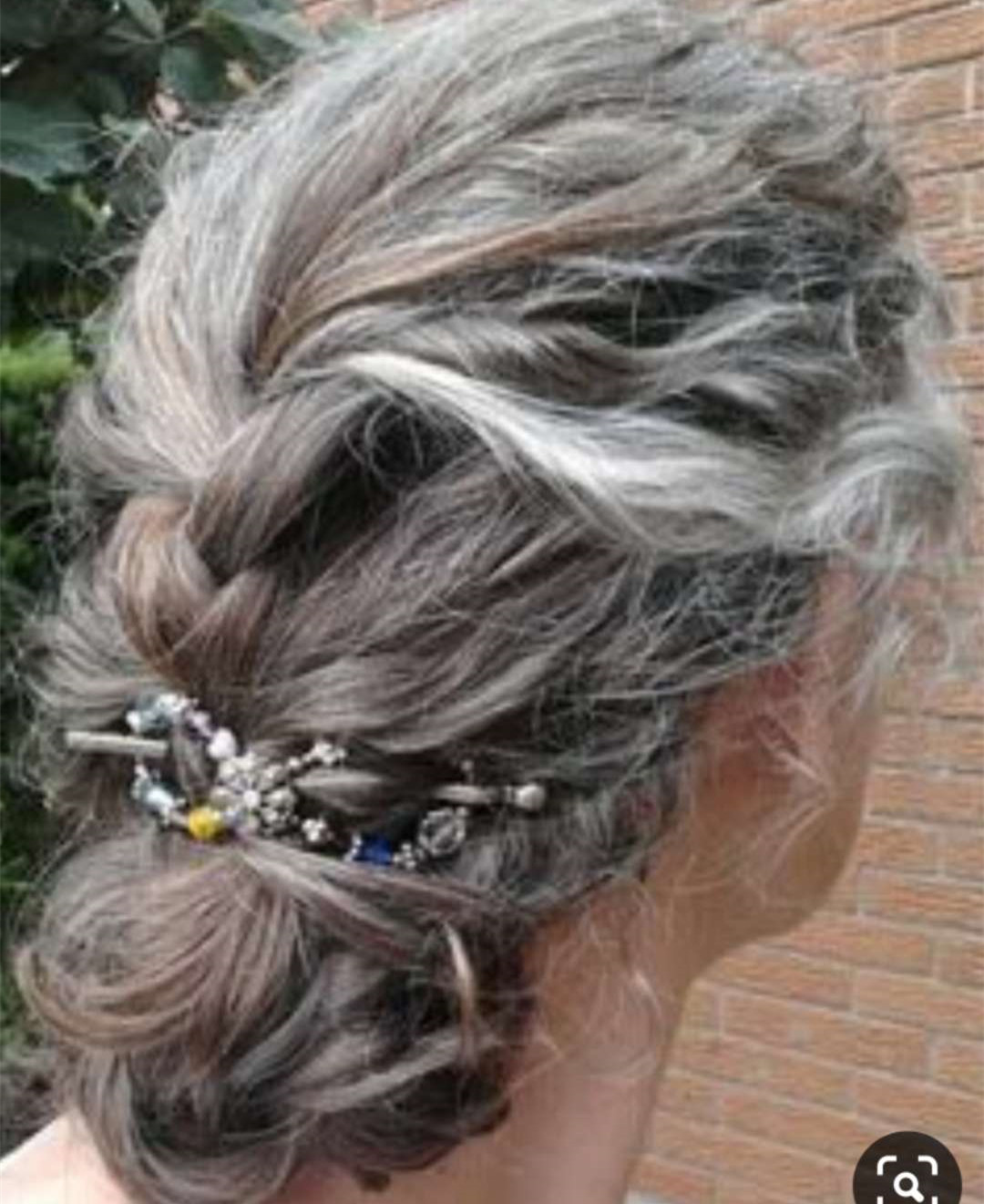 10A Gray Grey silver ashy salt and pepper human hair ponytail with loose french braid hairpiece undo bun extension drawstring wraps 120g