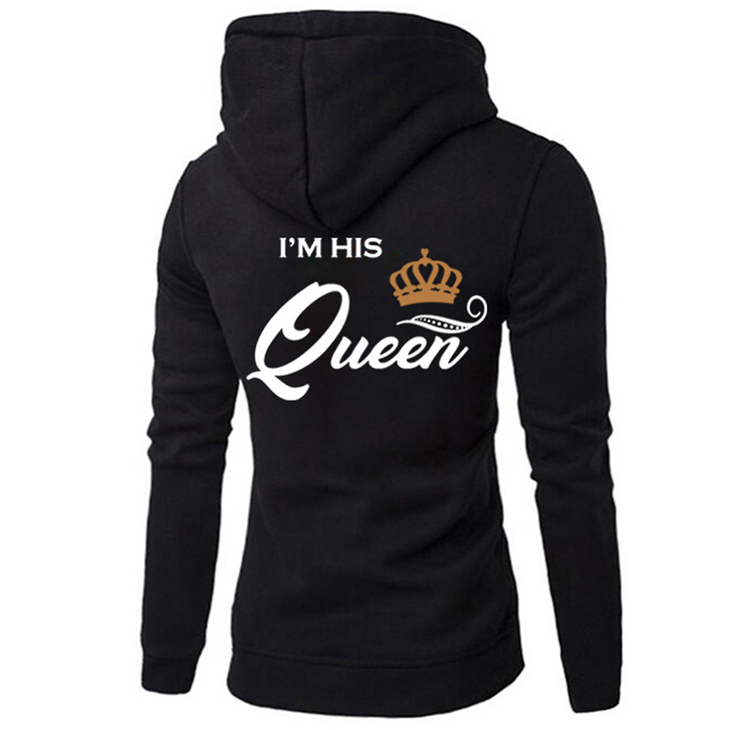Her King His Queen Couple Hooded Print Sweatshirt Casual Letter Long Sleeve Winter Women Hoodies Cute Hoody 201217